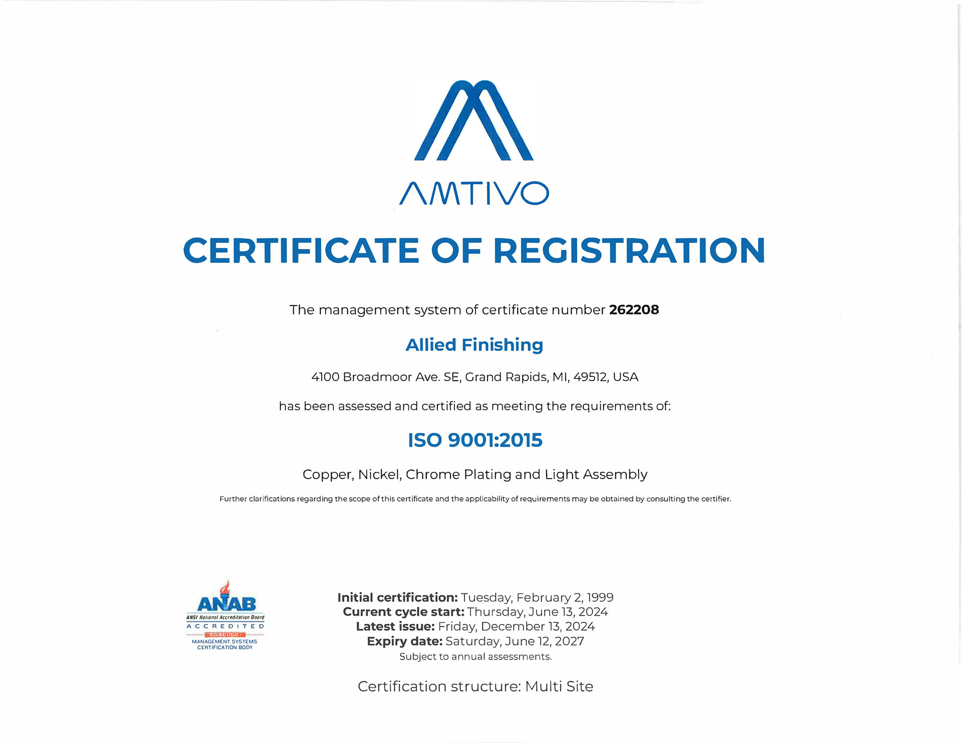 Allied Finishing ISO 9001_2015 Cert - Exp 6.12.2027